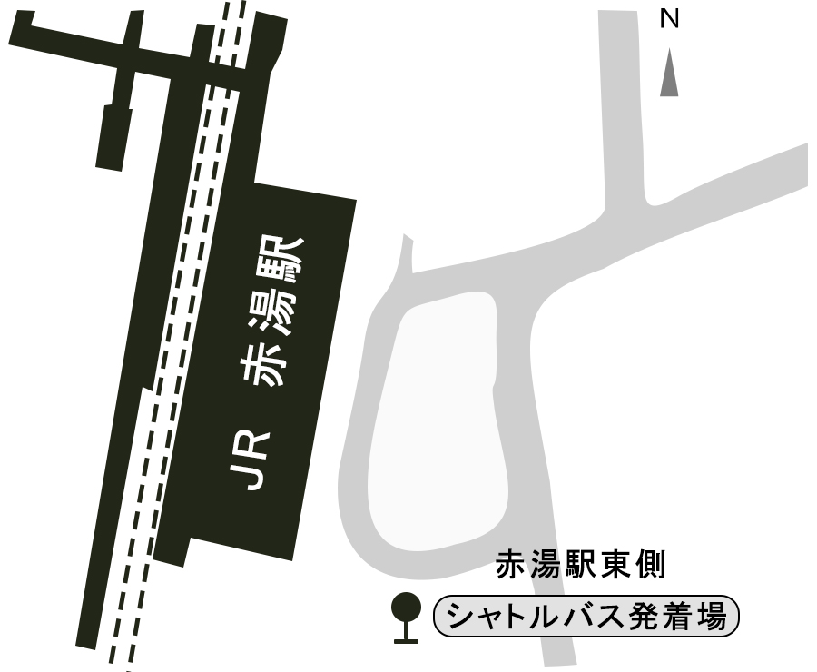 JR赤湯駅とシャトルバスバス停の案内図